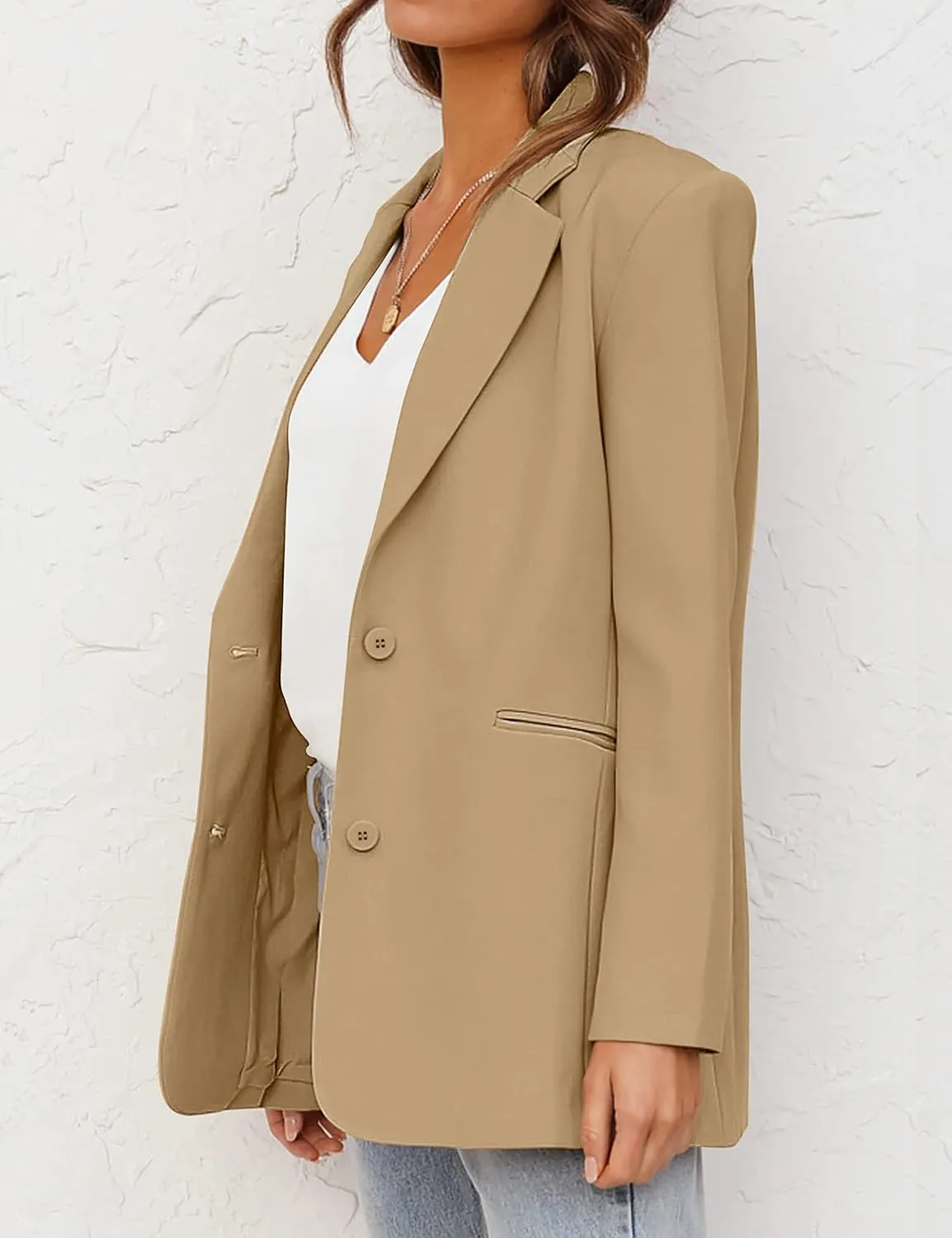MEROKEETY Women's 2024 Fall Casual Blazers Long Sleeve Lapel Open Front Button Work Blazer Jackets with Pockets