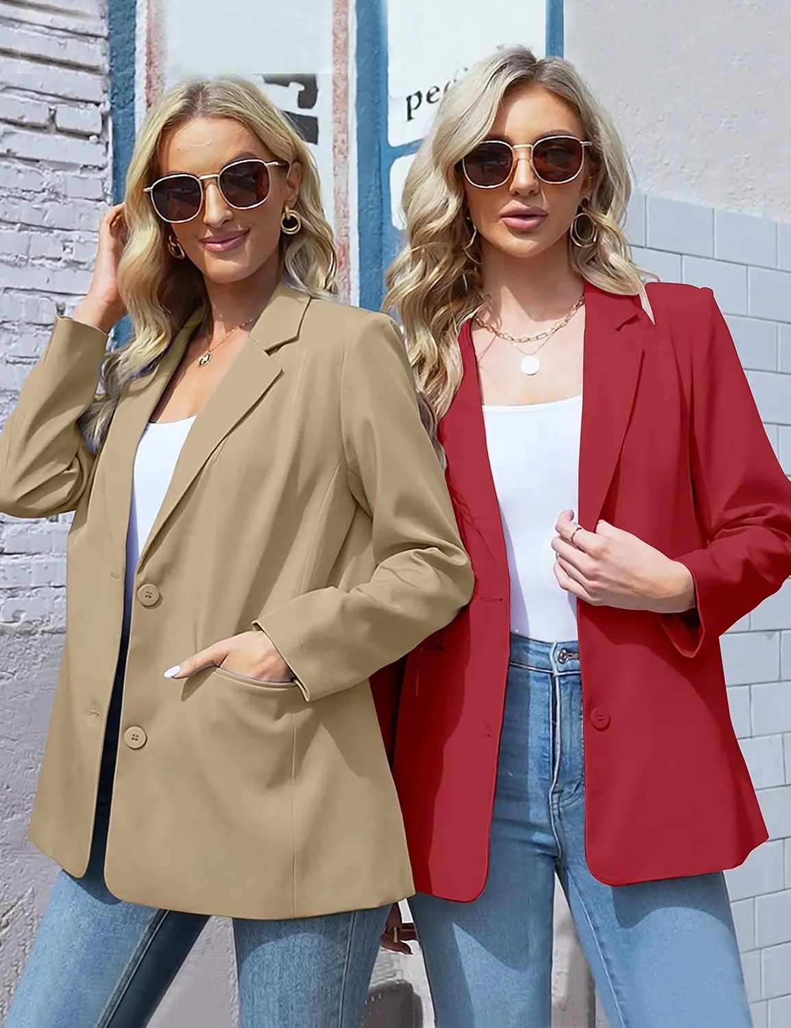 MEROKEETY Women's 2024 Fall Casual Blazers Long Sleeve Lapel Open Front Button Work Blazer Jackets with Pockets