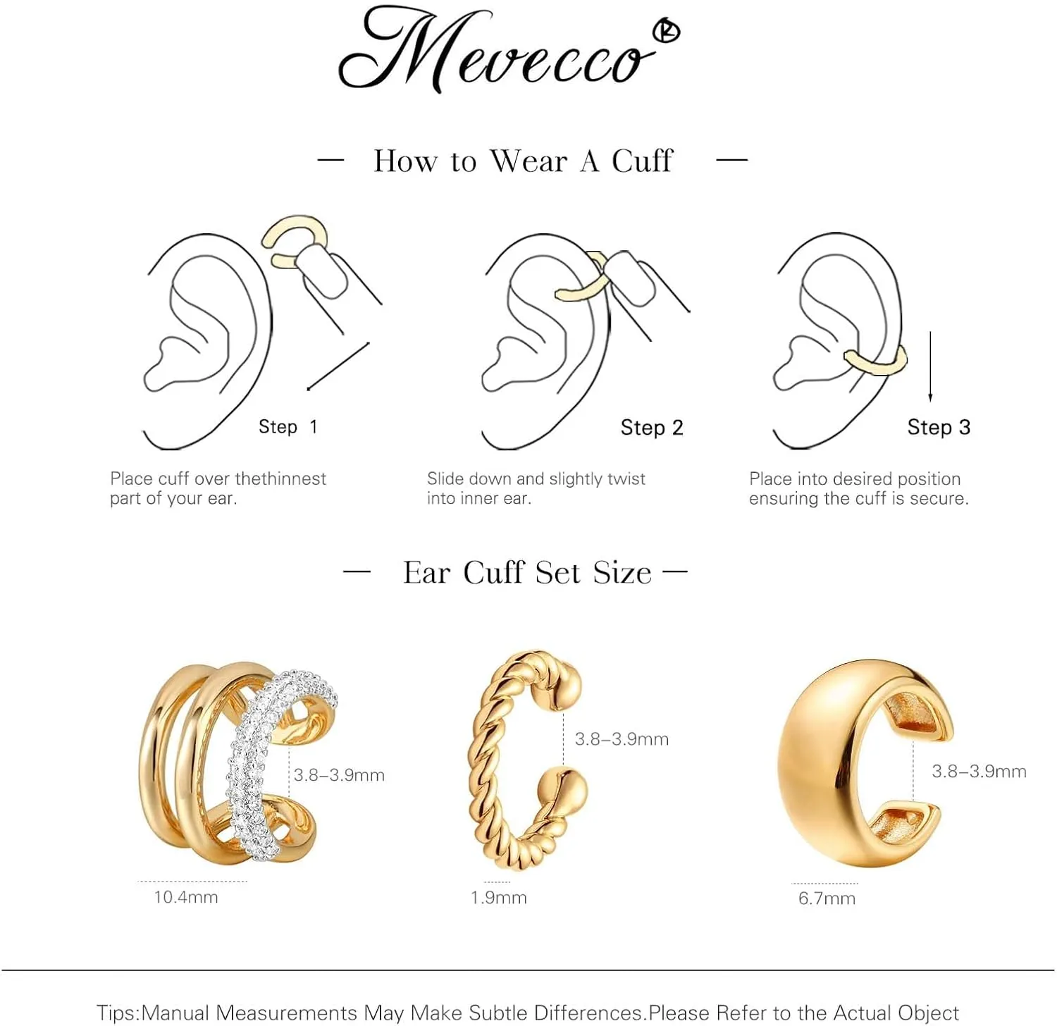 MEVECCO Ear Cuffs Non Piercing 18K Gold Plated Ear Cuff Earring Sets Clip on Cartilage Cubic Zirconia Pearl Minimalist Hypoallergenic Fake Hoop Earrings Stack Women Gifts