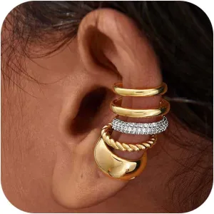MEVECCO Ear Cuffs Non Piercing 18K Gold Plated Ear Cuff Earring Sets Clip on Cartilage Cubic Zirconia Pearl Minimalist Hypoallergenic Fake Hoop Earrings Stack Women Gifts