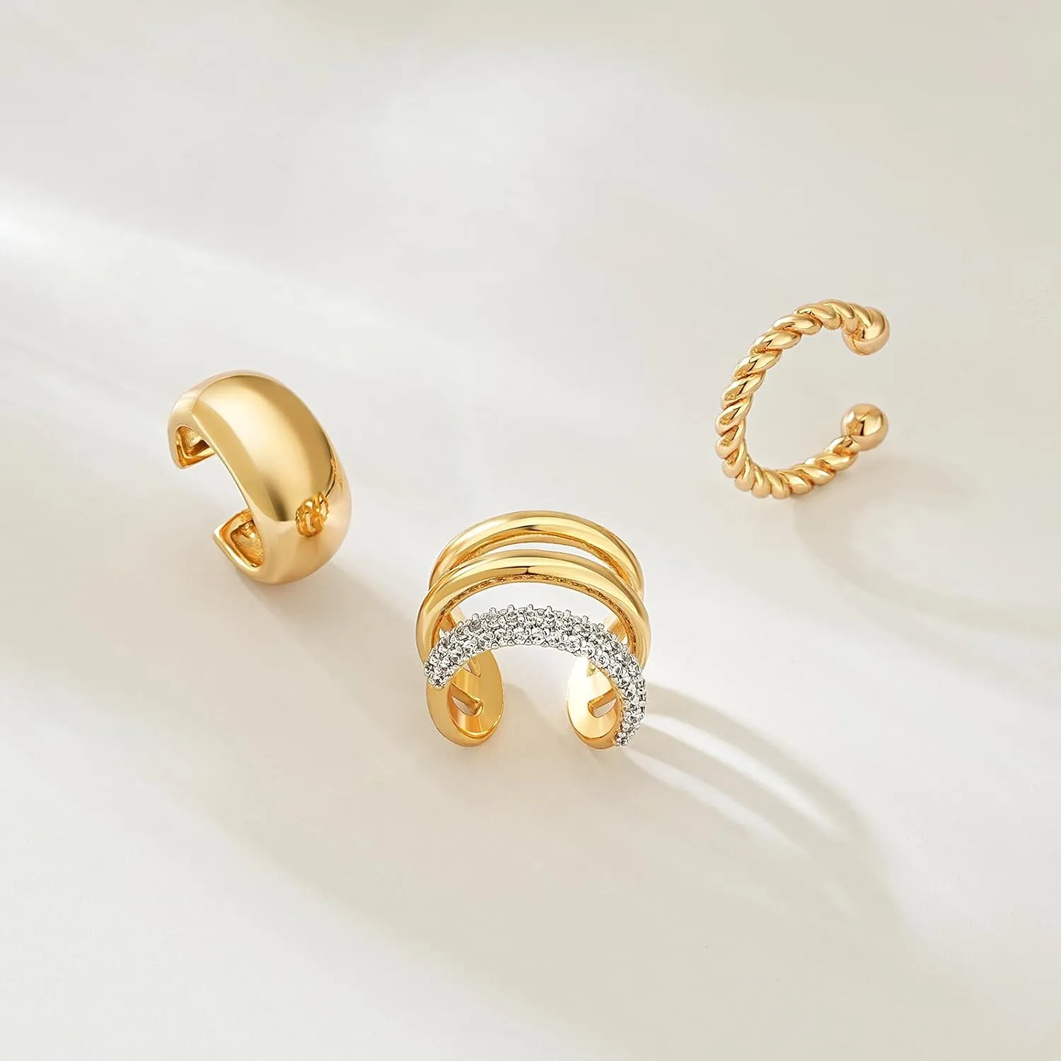 MEVECCO Ear Cuffs Non Piercing 18K Gold Plated Ear Cuff Earring Sets Clip on Cartilage Cubic Zirconia Pearl Minimalist Hypoallergenic Fake Hoop Earrings Stack Women Gifts
