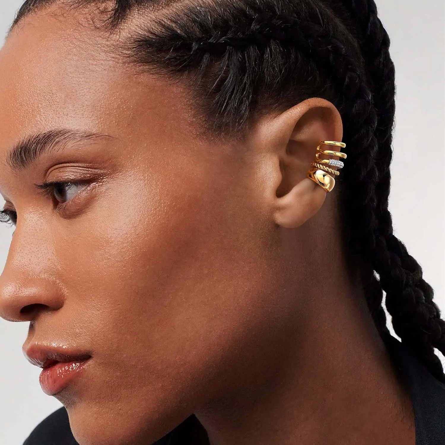 MEVECCO Ear Cuffs Non Piercing 18K Gold Plated Ear Cuff Earring Sets Clip on Cartilage Cubic Zirconia Pearl Minimalist Hypoallergenic Fake Hoop Earrings Stack Women Gifts