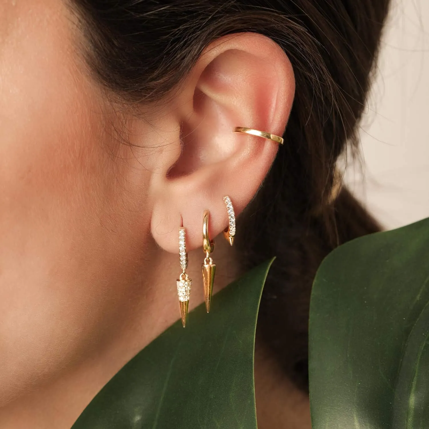 Mevecco Gold Dainty Dangle Hoop Earrings for Women 14K Gold Plated Delicate cute Geometric Triangle Cone Dangle Earrings