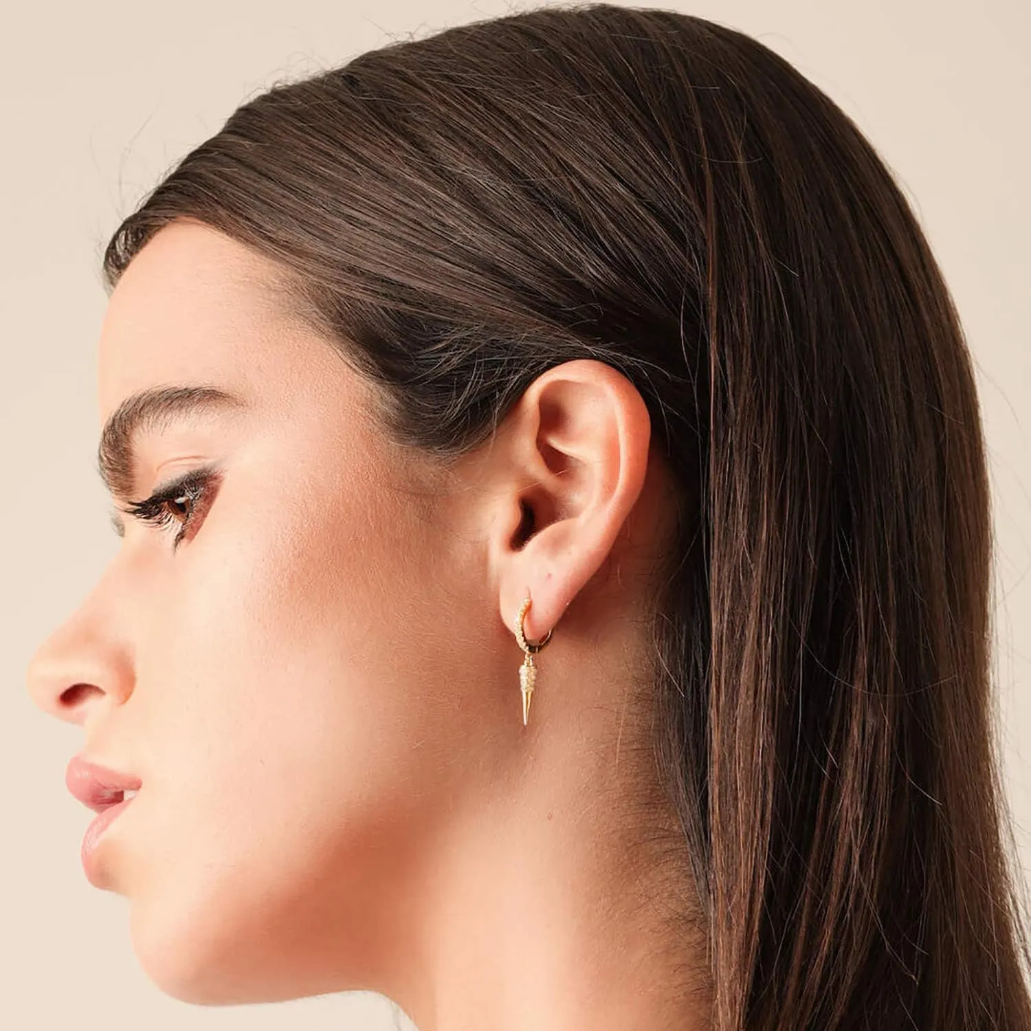 Mevecco Gold Dainty Dangle Hoop Earrings for Women 14K Gold Plated Delicate cute Geometric Triangle Cone Dangle Earrings