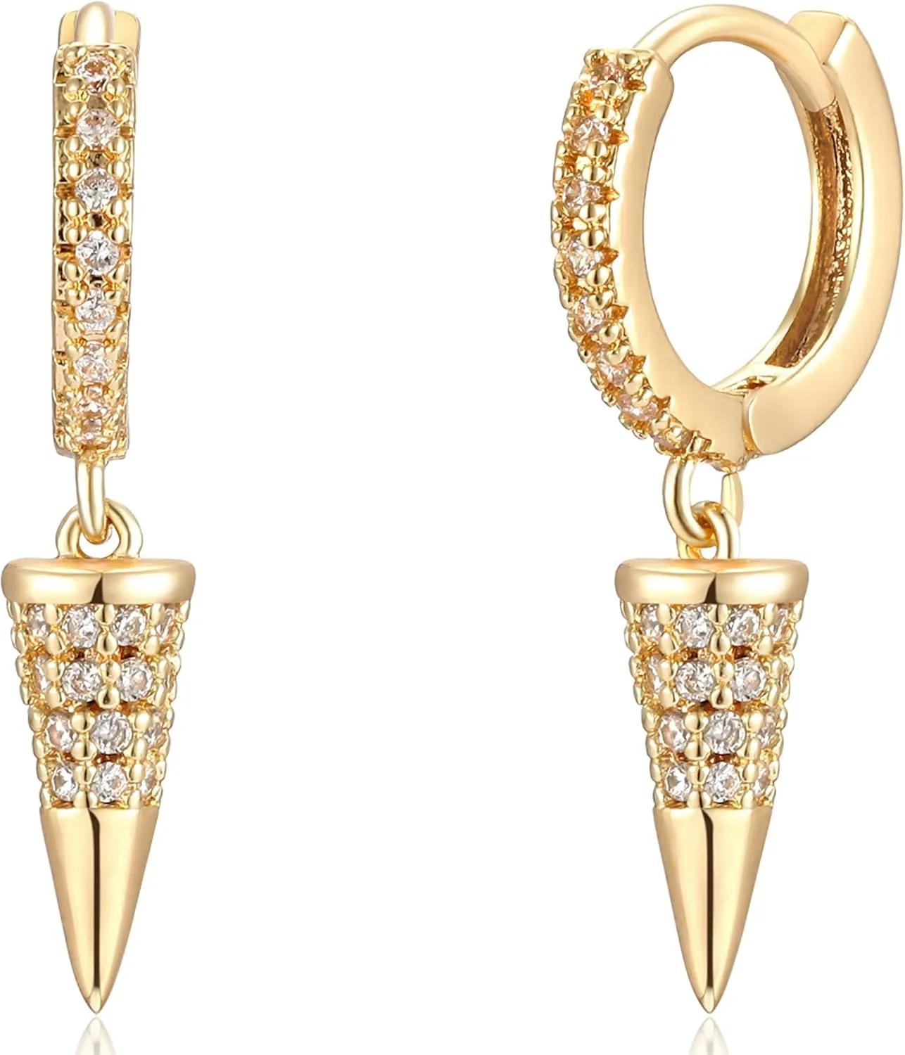 Mevecco Gold Dainty Dangle Hoop Earrings for Women 14K Gold Plated Delicate cute Geometric Triangle Cone Dangle Earrings