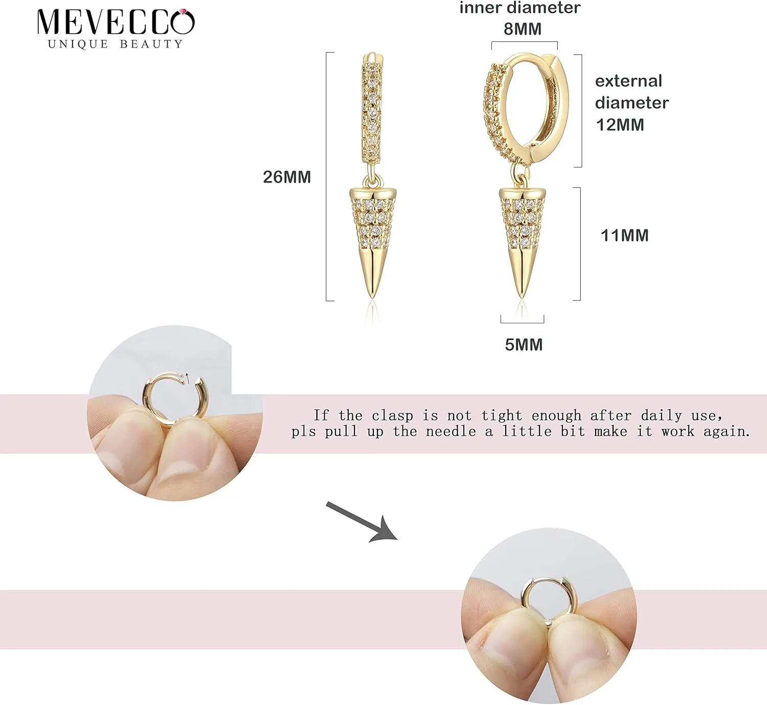 Mevecco Gold Dainty Dangle Hoop Earrings for Women 14K Gold Plated Delicate cute Geometric Triangle Cone Dangle Earrings