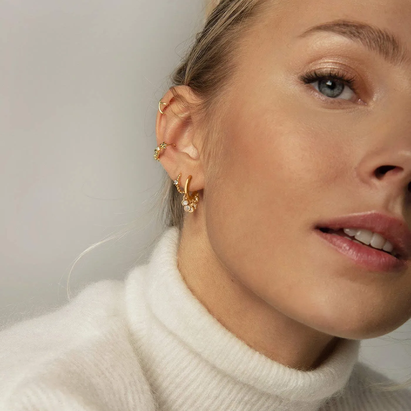 Mevecco Gold Tassel Huggie Hoop Earrings 18K Gold Plated Dainty Small Star Disc Cross Turquoise CZ Tassel Dangle Drop Huggy Sleeper Earrings for Women for Her