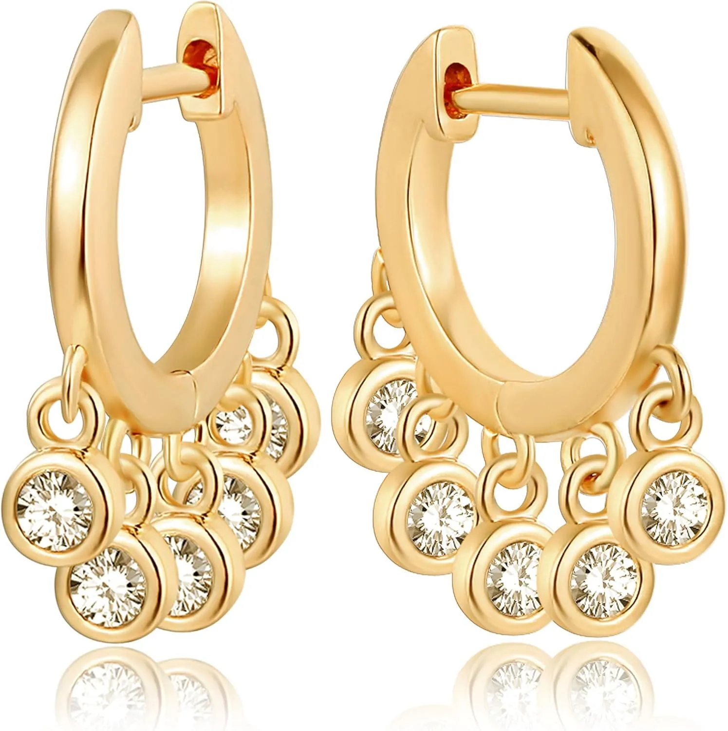 Mevecco Gold Tassel Huggie Hoop Earrings 18K Gold Plated Dainty Small Star Disc Cross Turquoise CZ Tassel Dangle Drop Huggy Sleeper Earrings for Women for Her