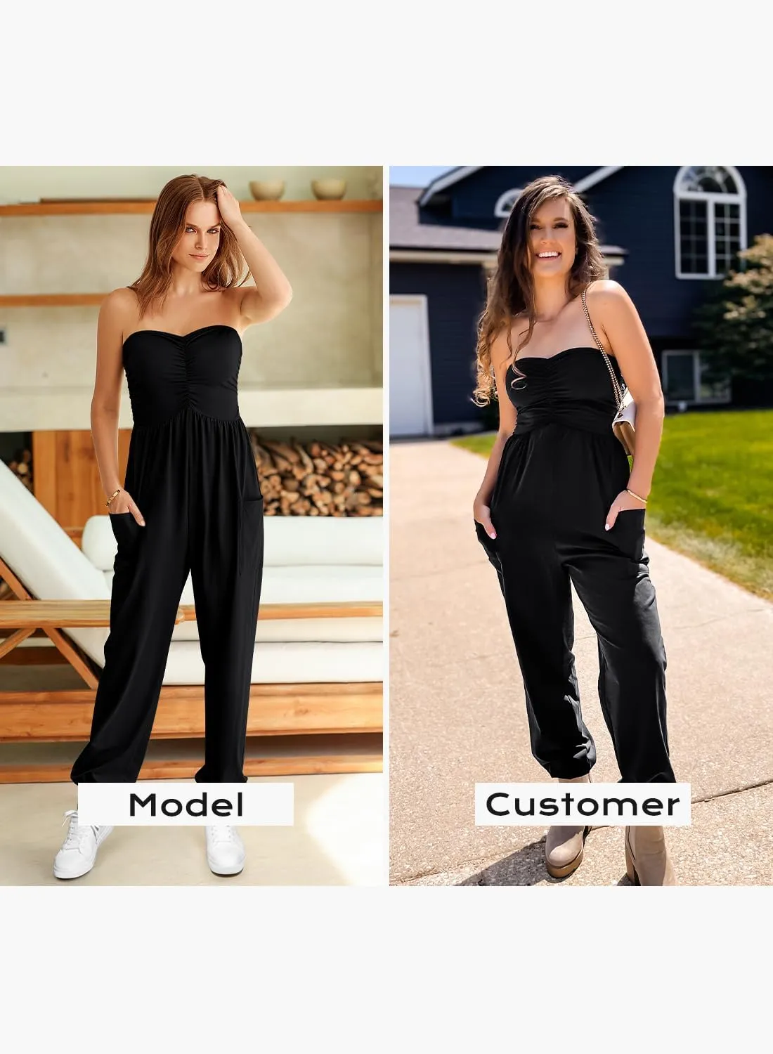 MIHOLL Womens Jumpsuit 2025 Casual Summer Strapless One Piece Rompers Loose Overalls Jumpers with Pockets