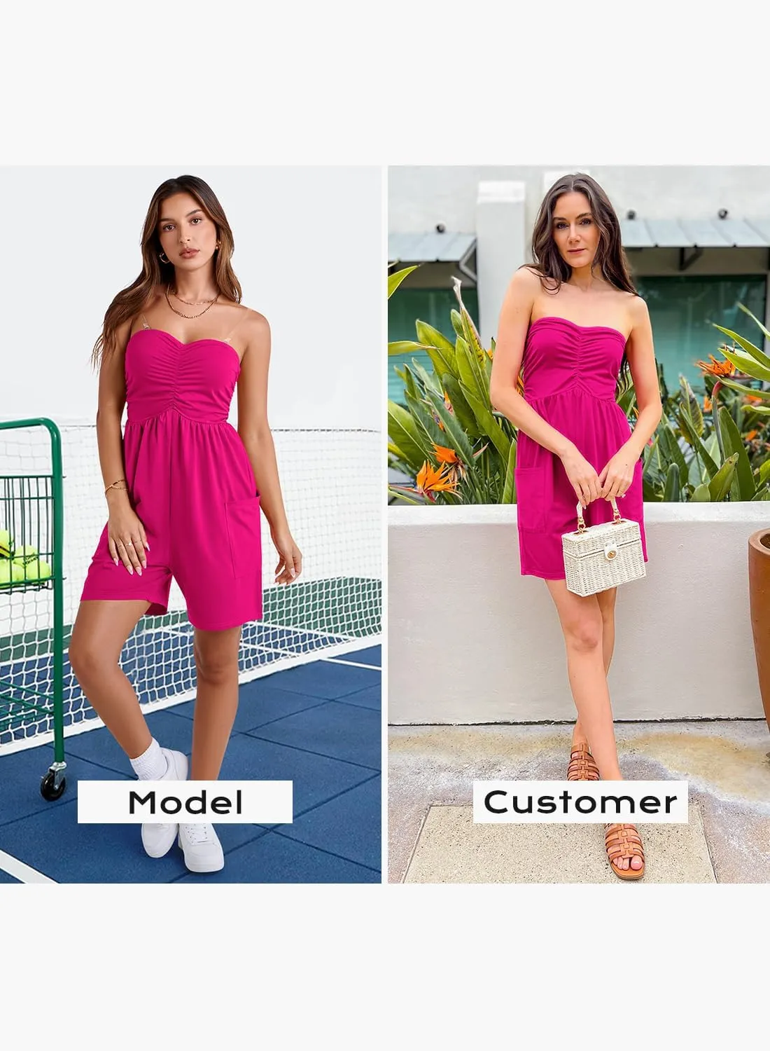 MIHOLL Womens Jumpsuit 2025 Casual Summer Strapless One Piece Rompers Loose Overalls Jumpers with Pockets