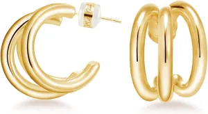 Milan Chiva 14K Gold Plated Small Chunky Hoop Drop Earrings for Women Lightweight Trendy Jewelry