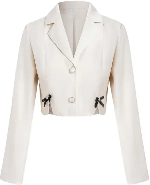 Milumia Women's Casual Crop Blazers Bow Lapel Button Down Long Sleeve Work Office Blazer Jacket