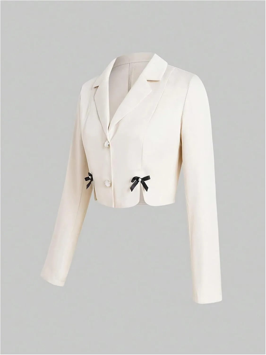 Milumia Women's Casual Crop Blazers Bow Lapel Button Down Long Sleeve Work Office Blazer Jacket