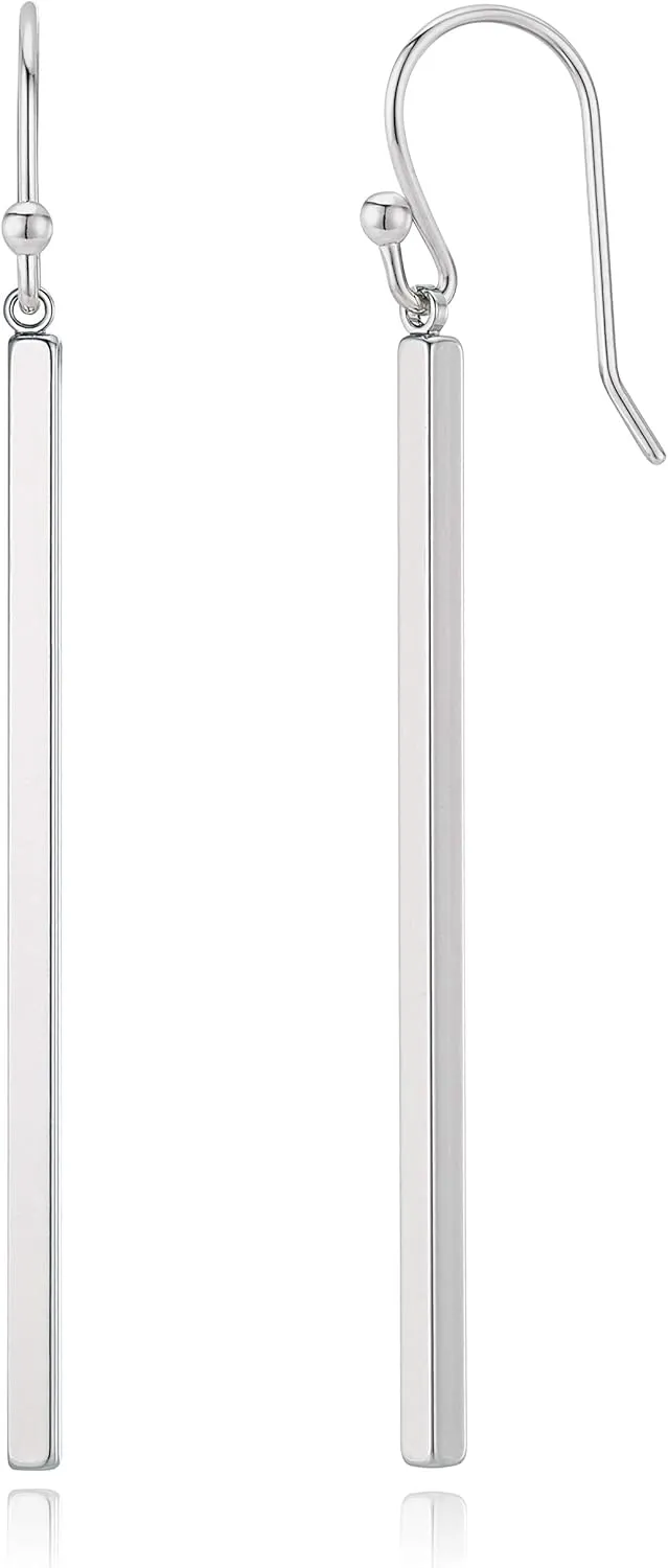 Minimalist Silver Plated Long Vertical Bar Drop Earrings