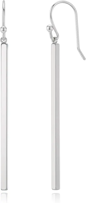 Minimalist Silver Plated Long Vertical Bar Drop Earrings