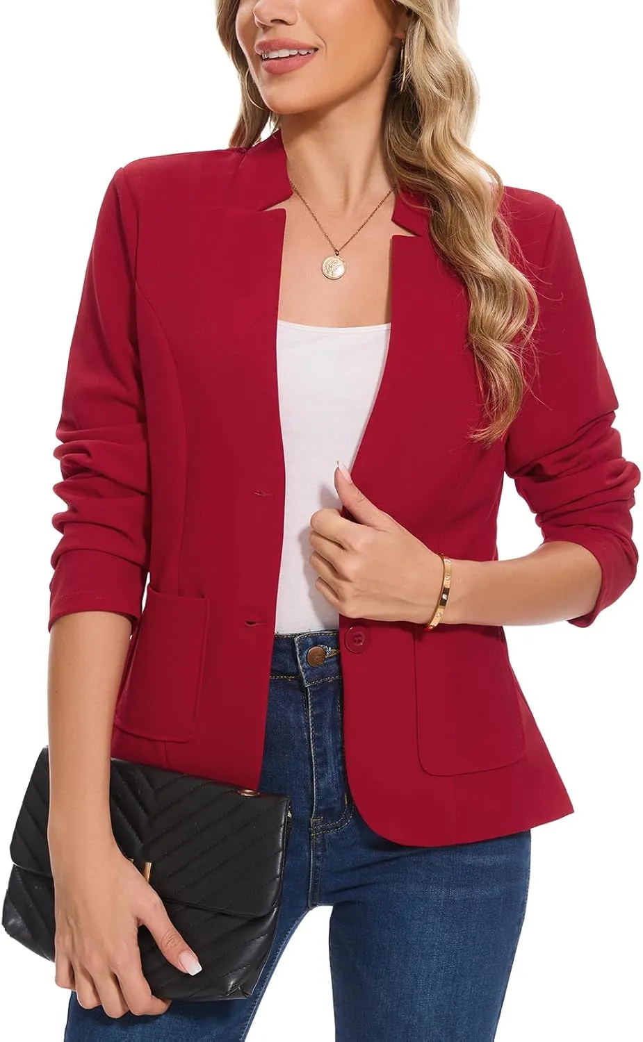MINTLIMIT Blazers for Women Long Sleeve Notch Collar Blazer Button Front Casual Work Office Suit Jackets with Pockets