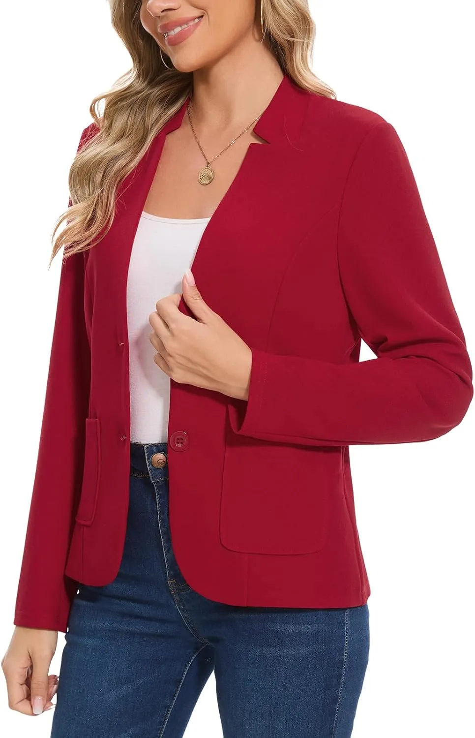 MINTLIMIT Blazers for Women Long Sleeve Notch Collar Blazer Button Front Casual Work Office Suit Jackets with Pockets