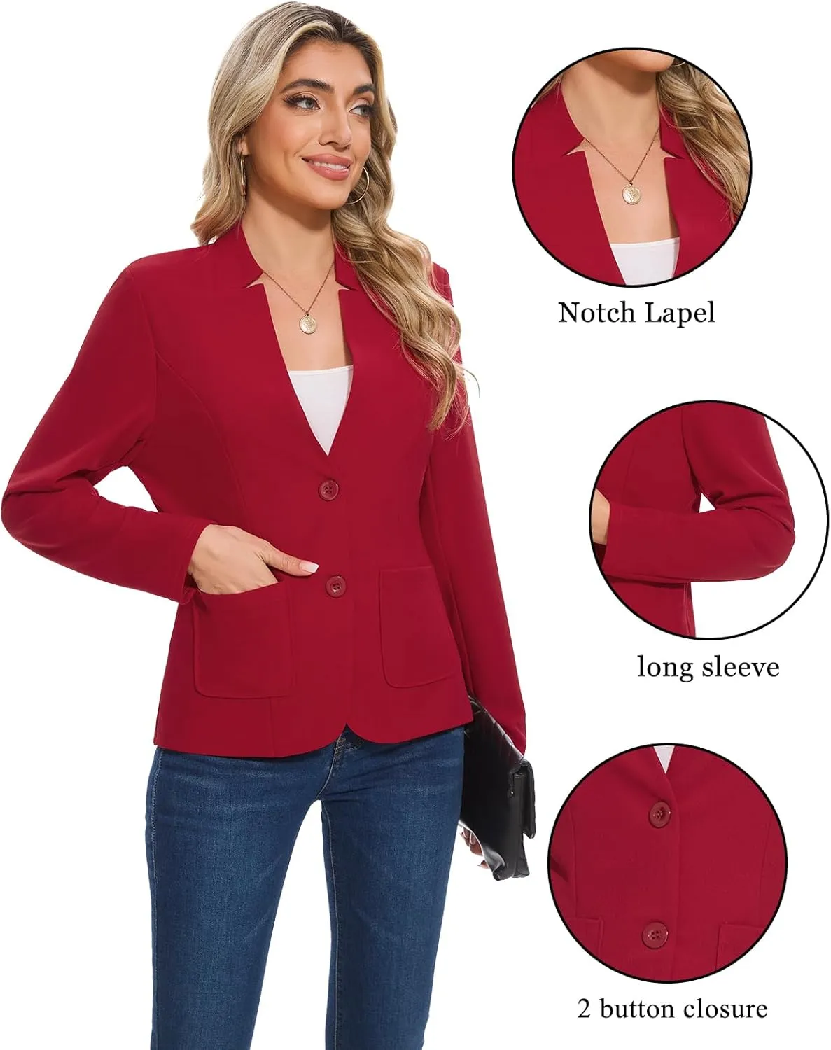 MINTLIMIT Blazers for Women Long Sleeve Notch Collar Blazer Button Front Casual Work Office Suit Jackets with Pockets