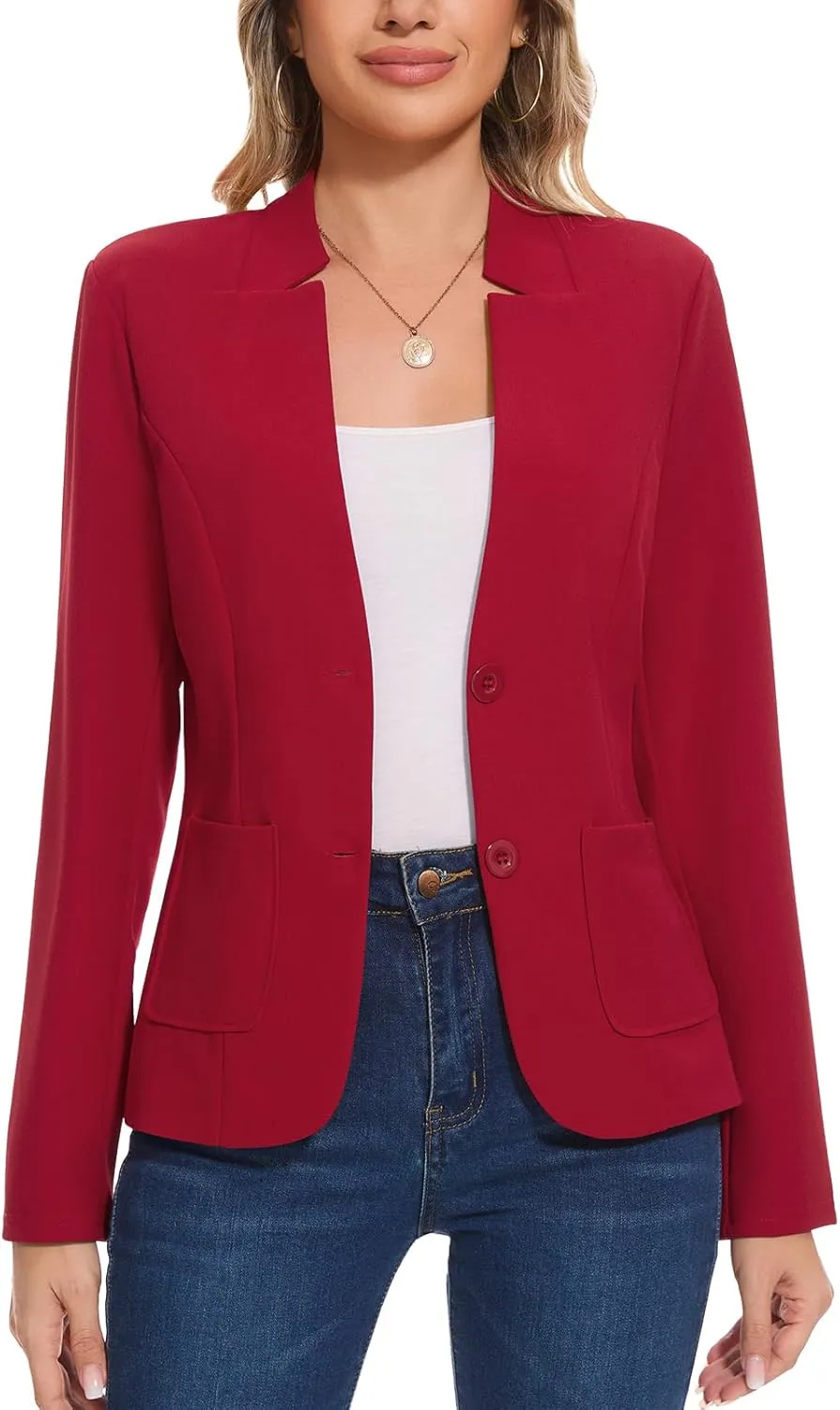 MINTLIMIT Blazers for Women Long Sleeve Notch Collar Blazer Button Front Casual Work Office Suit Jackets with Pockets