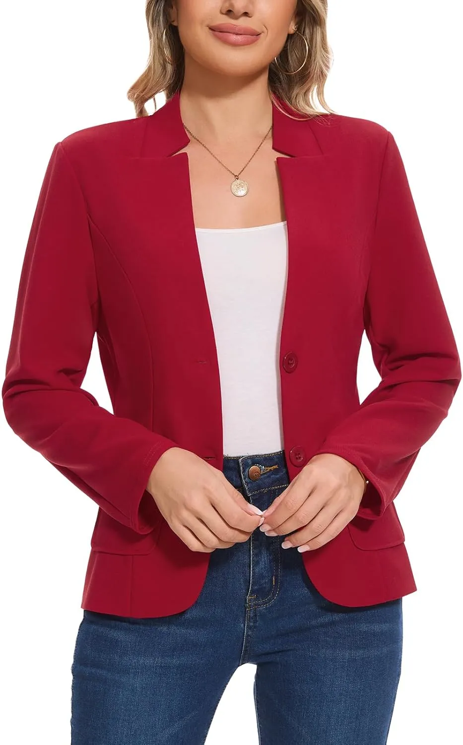 MINTLIMIT Blazers for Women Long Sleeve Notch Collar Blazer Button Front Casual Work Office Suit Jackets with Pockets