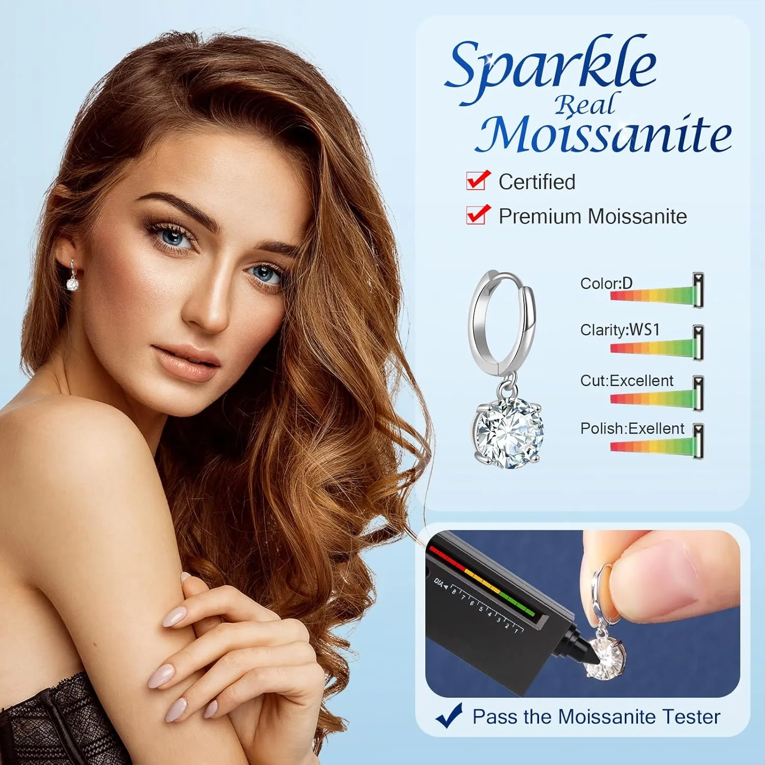 Moissanite Hoop Earrings for Women2-4CT 4-Prong 18K White Gold Plated 925 silver D Color Drop Earrings, Certificate Jewelry for Her Birthday Wedding