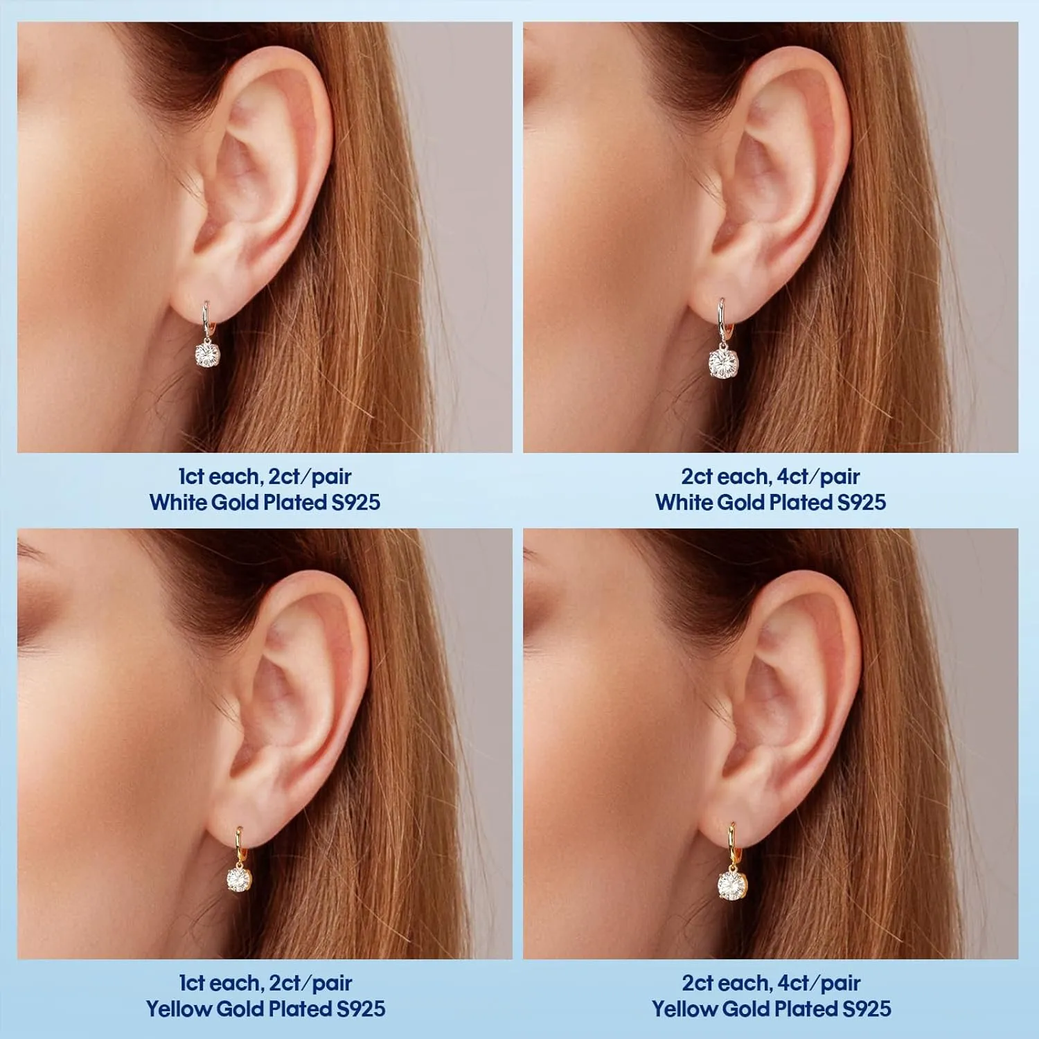 Moissanite Hoop Earrings for Women2-4CT 4-Prong 18K White Gold Plated 925 silver D Color Drop Earrings, Certificate Jewelry for Her Birthday Wedding