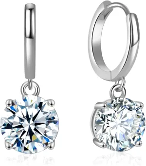 Moissanite Hoop Earrings for Women2-4CT 4-Prong 18K White Gold Plated 925 silver D Color Drop Earrings, Certificate Jewelry for Her Birthday Wedding