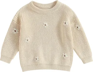 Mubineo Baby Girl Winter Clothes Cute Flower Sweater Crewneck Pullover Long Sleeve Knit Newborn Infant Sweaters
