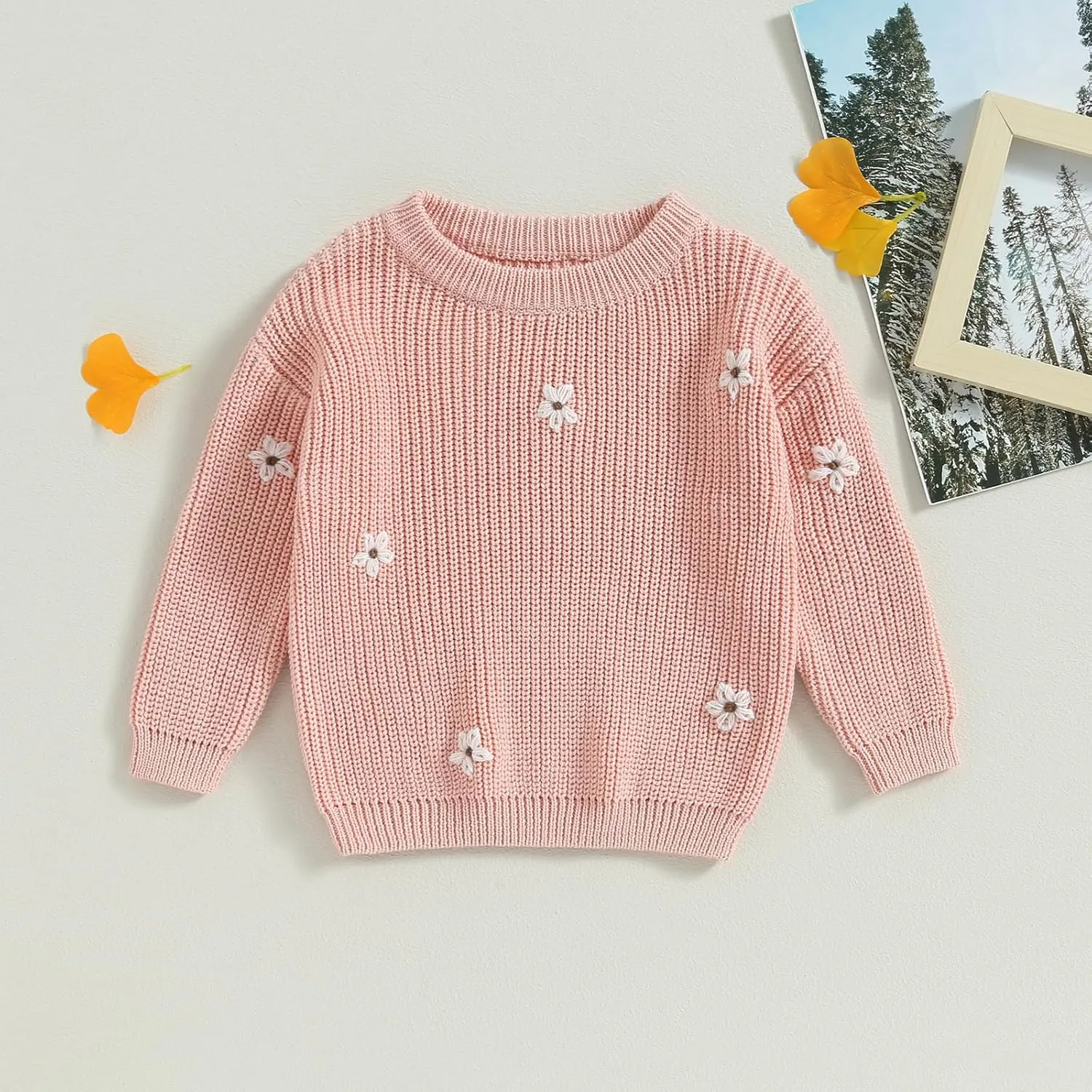 Mubineo Baby Girl Winter Clothes Cute Flower Sweater Crewneck Pullover Long Sleeve Knit Newborn Infant Sweaters