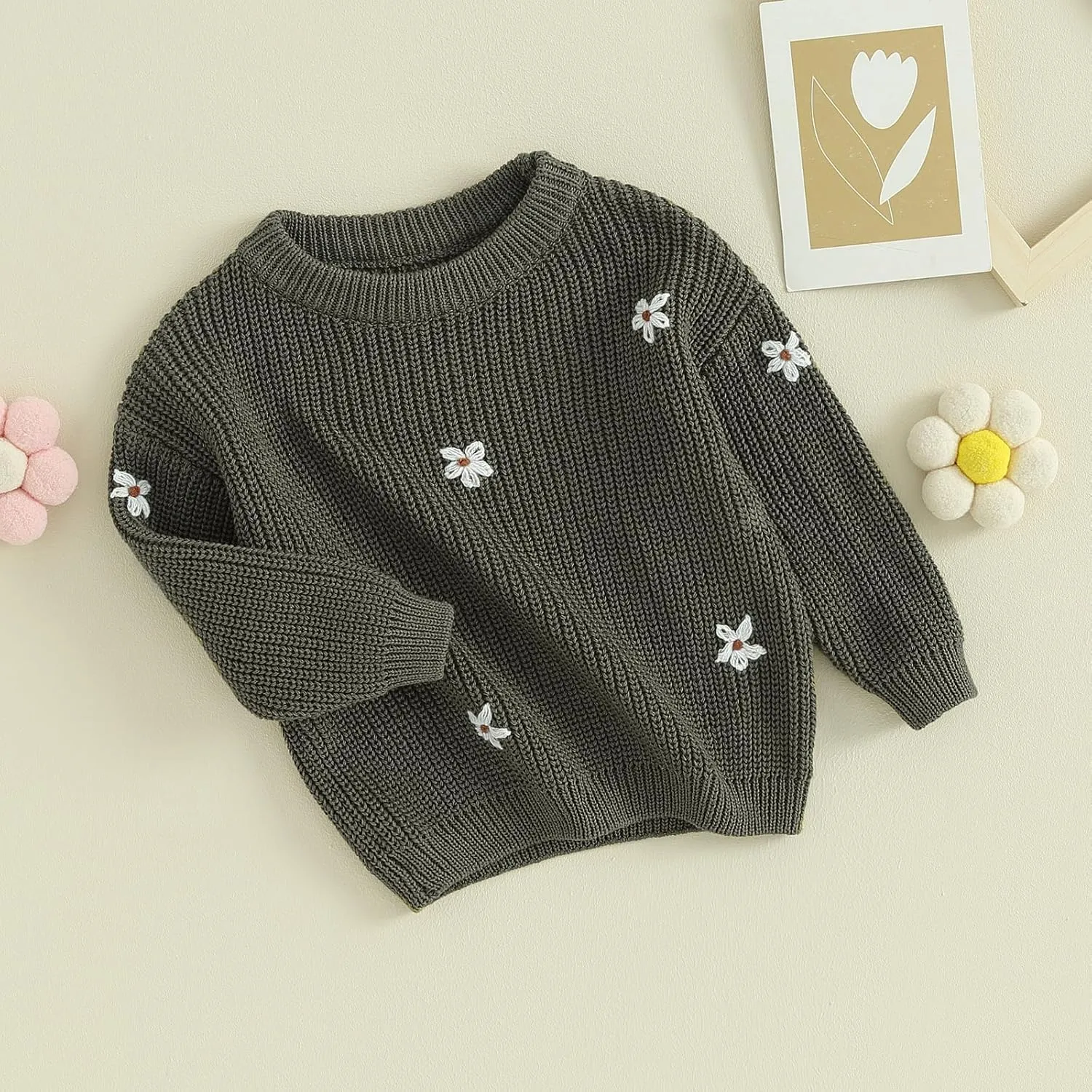 Mubineo Baby Girl Winter Clothes Cute Flower Sweater Crewneck Pullover Long Sleeve Knit Newborn Infant Sweaters