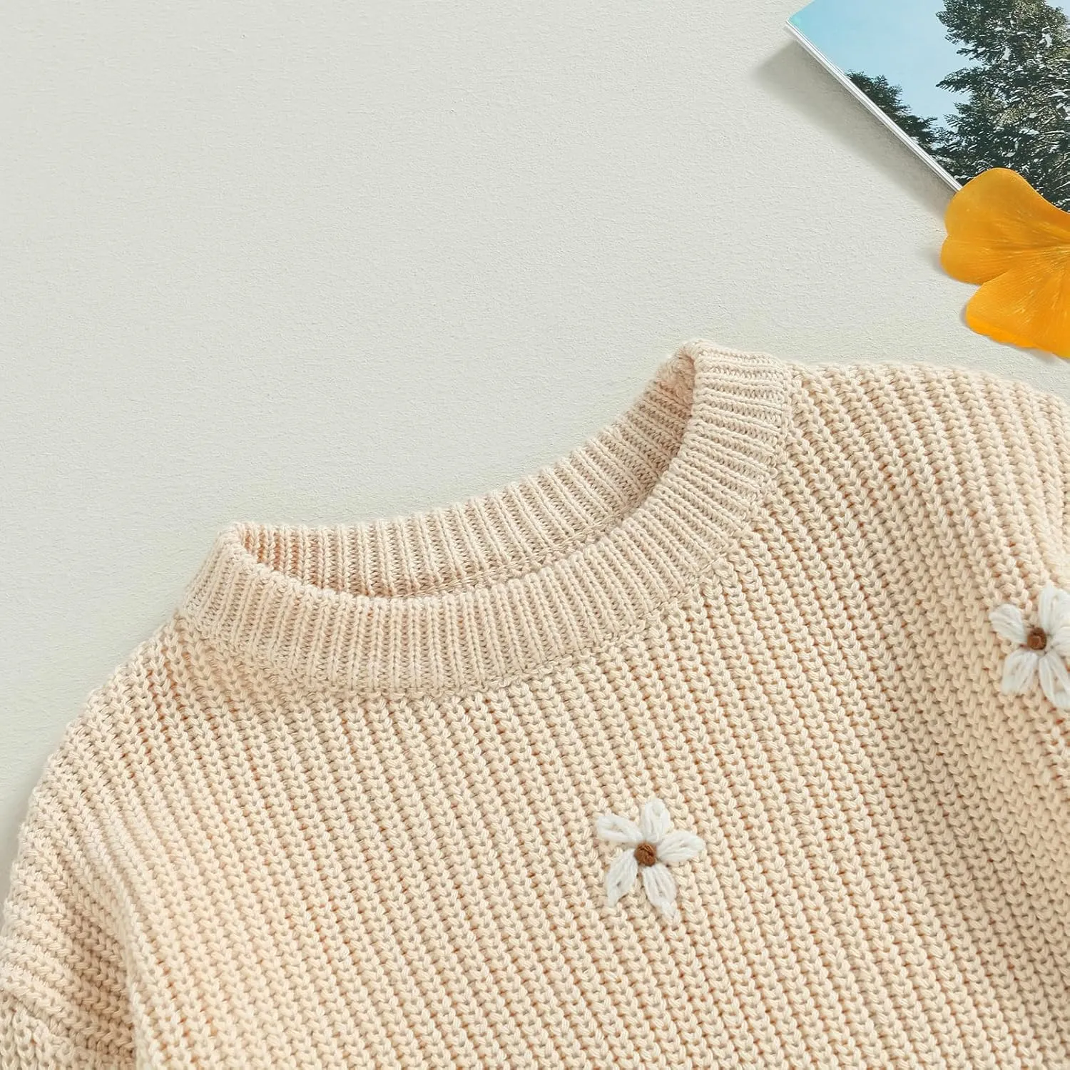 Mubineo Baby Girl Winter Clothes Cute Flower Sweater Crewneck Pullover Long Sleeve Knit Newborn Infant Sweaters