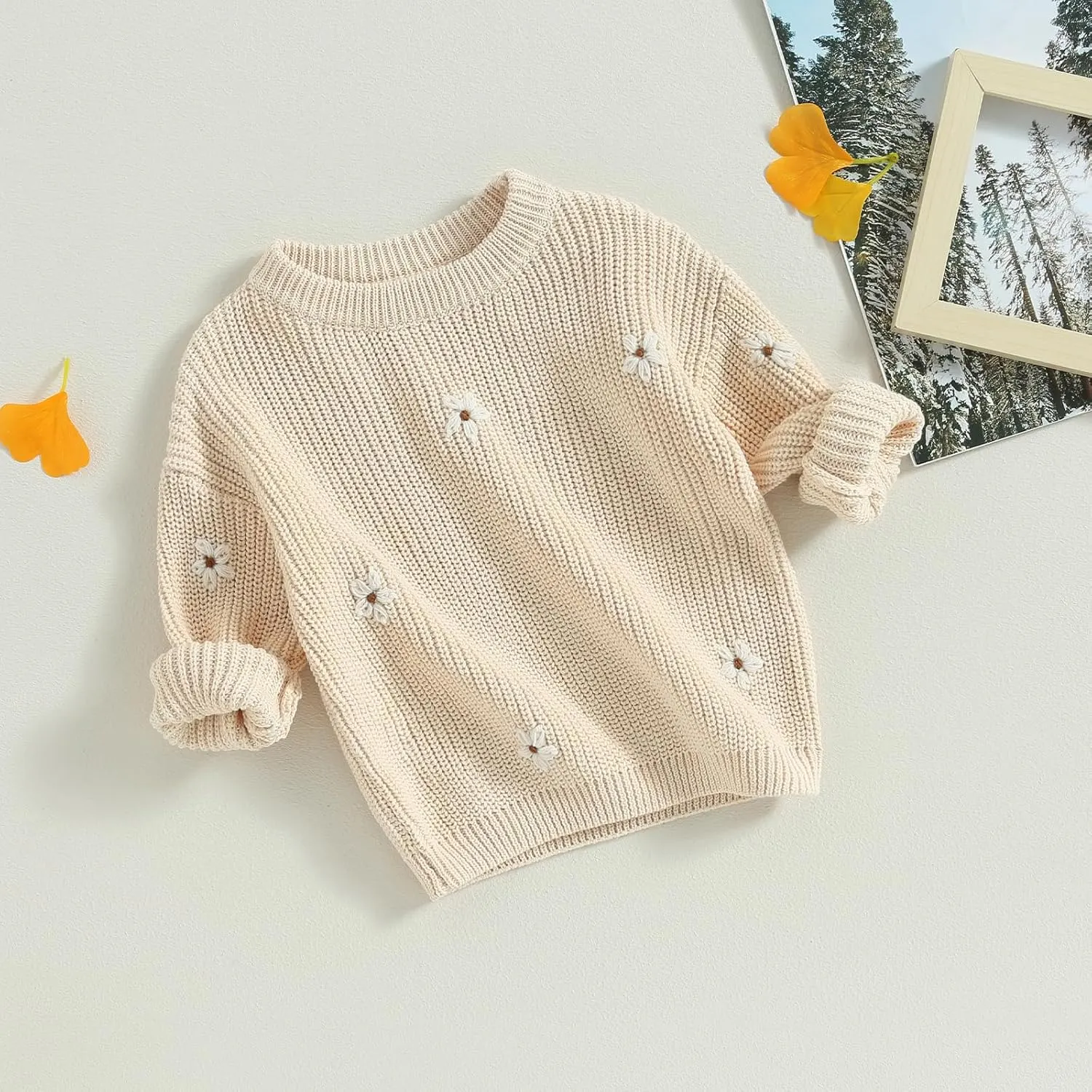 Mubineo Baby Girl Winter Clothes Cute Flower Sweater Crewneck Pullover Long Sleeve Knit Newborn Infant Sweaters