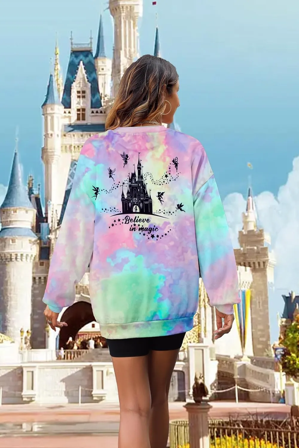 MYHALF Believe In The Magic Sweatshirt Women Crewneck Magic Pullover Shirt Family Vacation Castle Graphic Tops