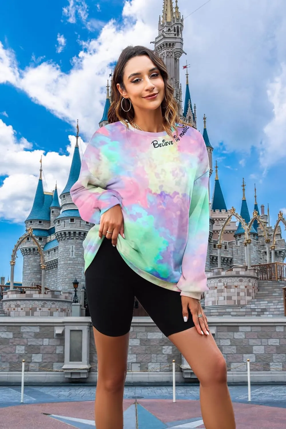 MYHALF Believe In The Magic Sweatshirt Women Crewneck Magic Pullover Shirt Family Vacation Castle Graphic Tops