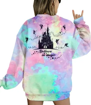 MYHALF Believe In The Magic Sweatshirt Women Crewneck Magic Pullover Shirt Family Vacation Castle Graphic Tops