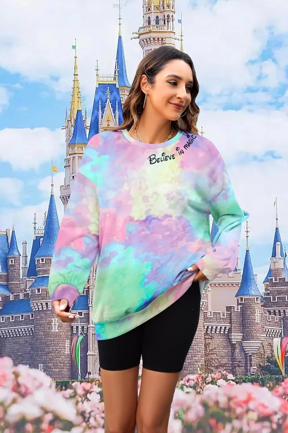 MYHALF Believe In The Magic Sweatshirt Women Crewneck Magic Pullover Shirt Family Vacation Castle Graphic Tops