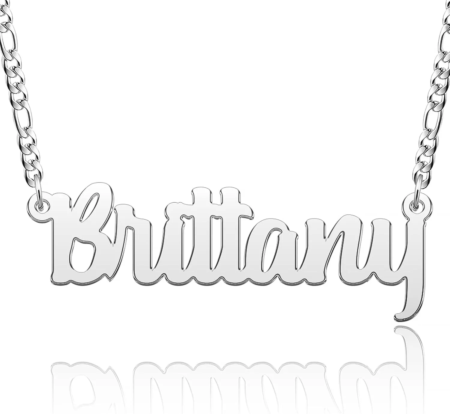 Name Necklace Personlized with Figaro Chain Link Initial Script Choker Pendant Necklace for Unisex