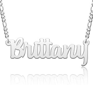 Name Necklace Personlized with Figaro Chain Link Initial Script Choker Pendant Necklace for Unisex
