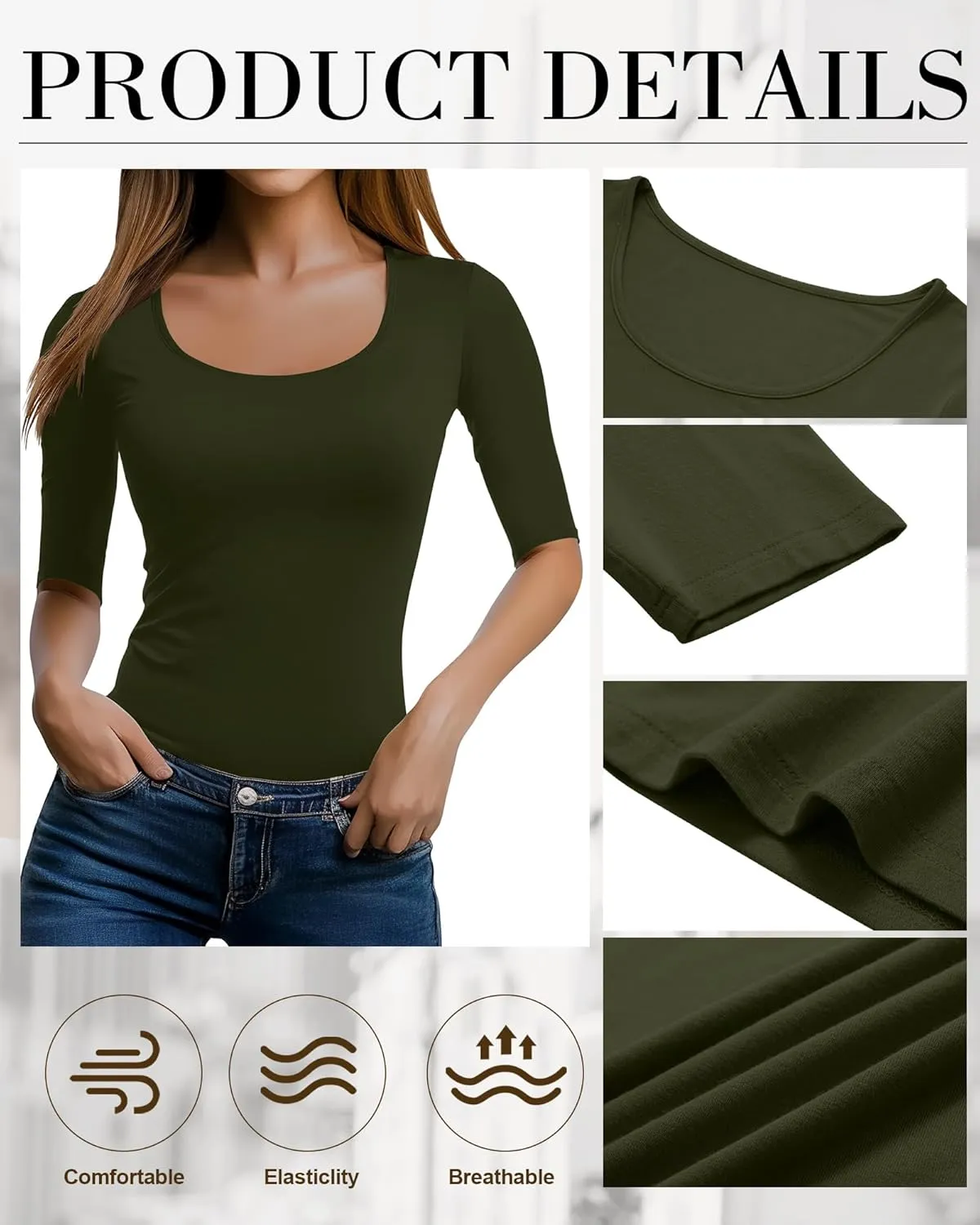 Neer 3 Pack Women's Scoop Neck Stretchy Tops Cotton Half Sleeve Slim Fitted T-Shirts Tight Casual Basic Summer Tees