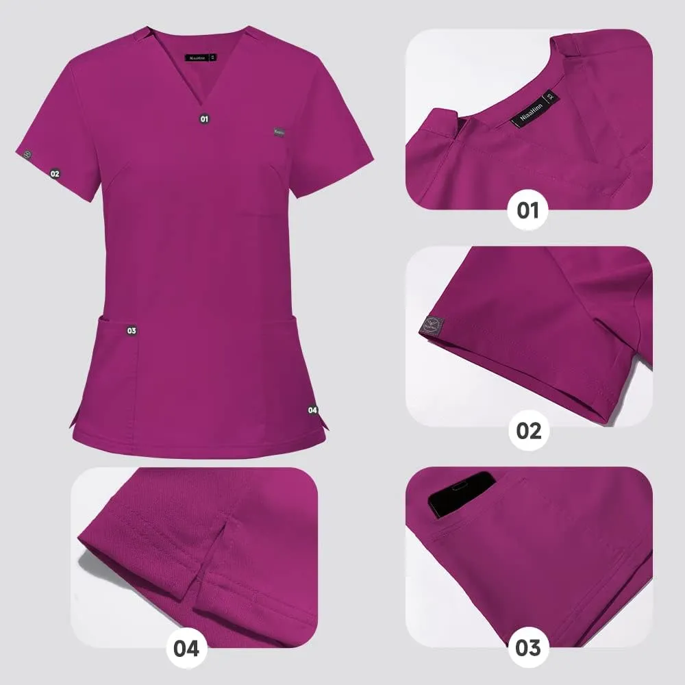 Niaahinn Classic Scrub Set for Women - Top Workwear & Yoga Jogger Pants Nursing Uniform
