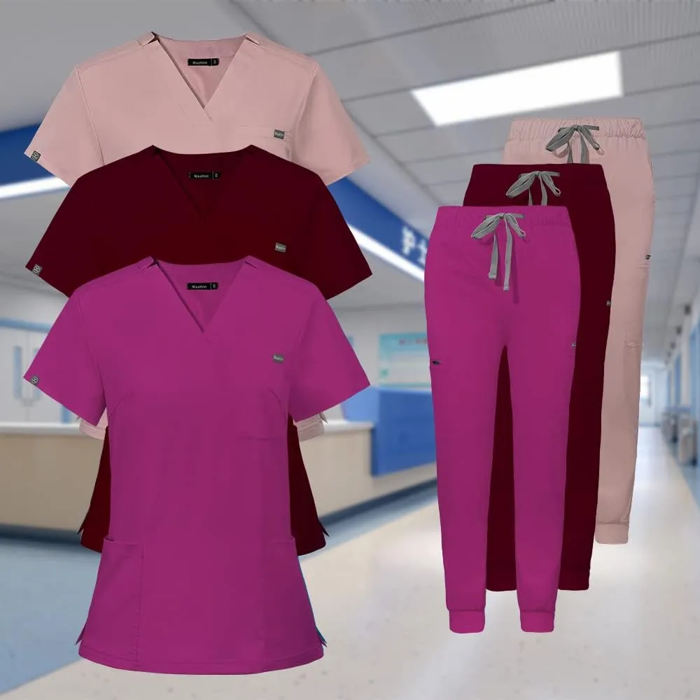 Niaahinn Classic Scrub Set for Women - Top Workwear & Yoga Jogger Pants Nursing Uniform