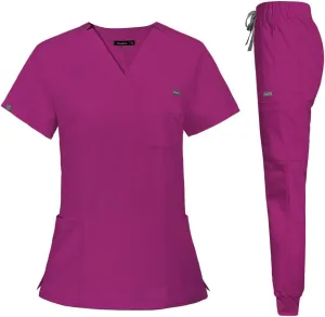 Niaahinn Classic Scrub Set for Women - Top Workwear & Yoga Jogger Pants Nursing Uniform