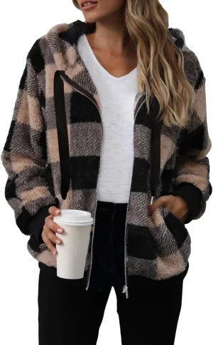 Nirovien Womens Sherpa Jacket Fuzzy Zip Up Hoodie Oversized Fleece Jackets Fluffy Coat with Pockets