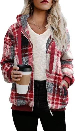 Nirovien Womens Sherpa Jacket Fuzzy Zip Up Hoodie Oversized Fleece Jackets Fluffy Coat with Pockets