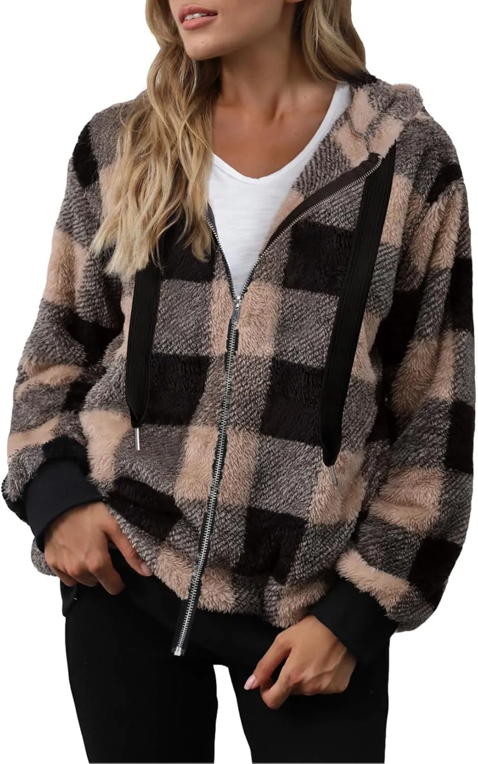 Nirovien Womens Sherpa Jacket Fuzzy Zip Up Hoodie Oversized Fleece Jackets Fluffy Coat with Pockets