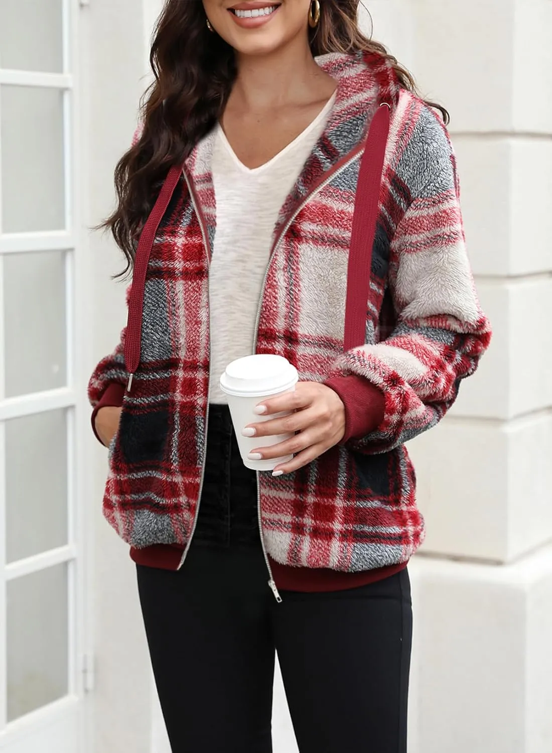 Nirovien Womens Sherpa Jacket Fuzzy Zip Up Hoodie Oversized Fleece Jackets Fluffy Coat with Pockets
