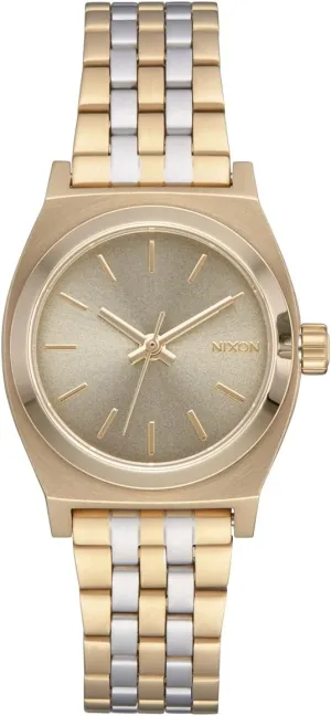 NIXON Small Time Teller A399 - 100m Water Resistant Analog Classic Watch (26mm Watch Face, 12mm-14mm Custom 5 Link Stainless Steel Band)