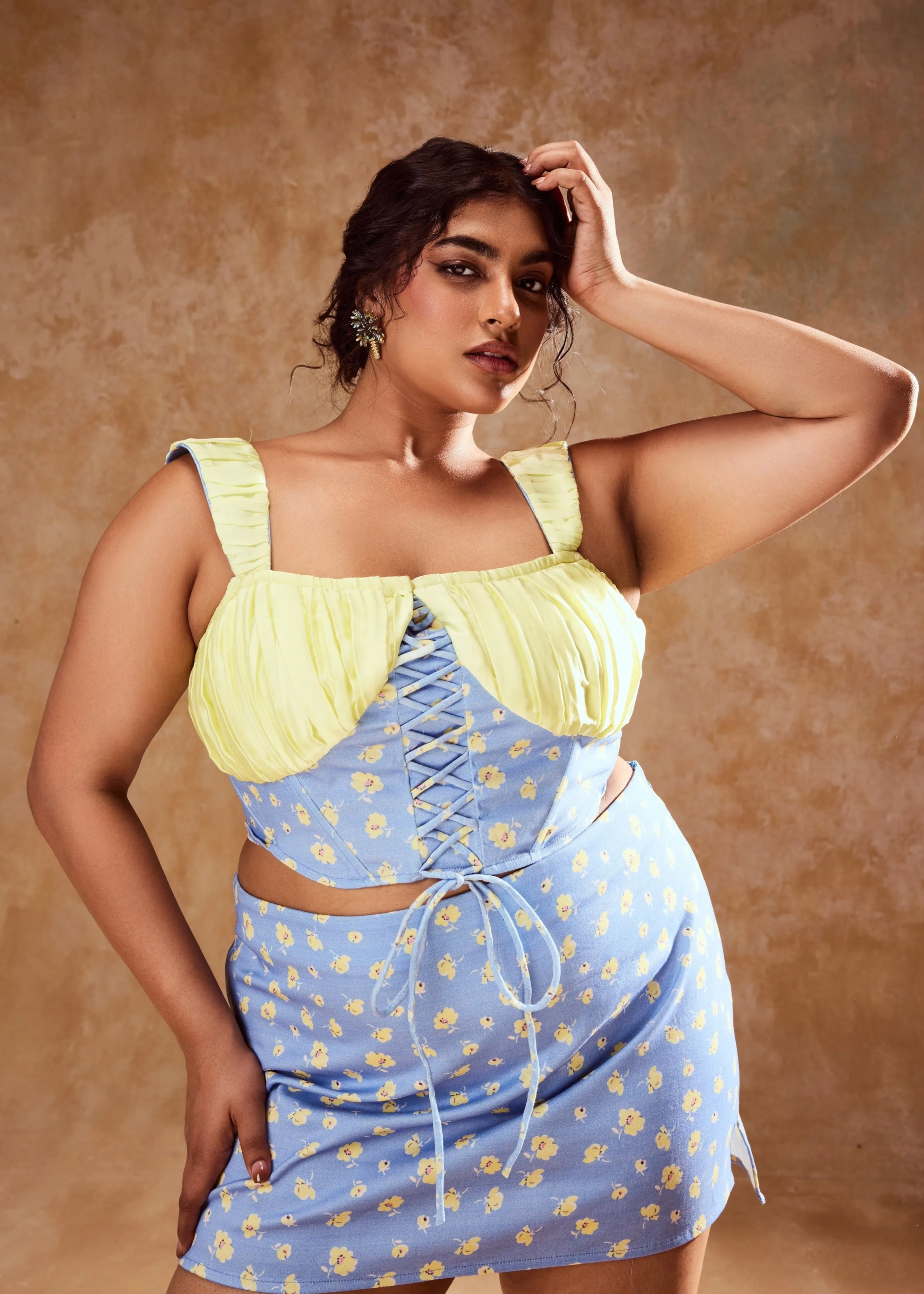 Noelia Pastel Blue and Yellow Skirt and Top Set