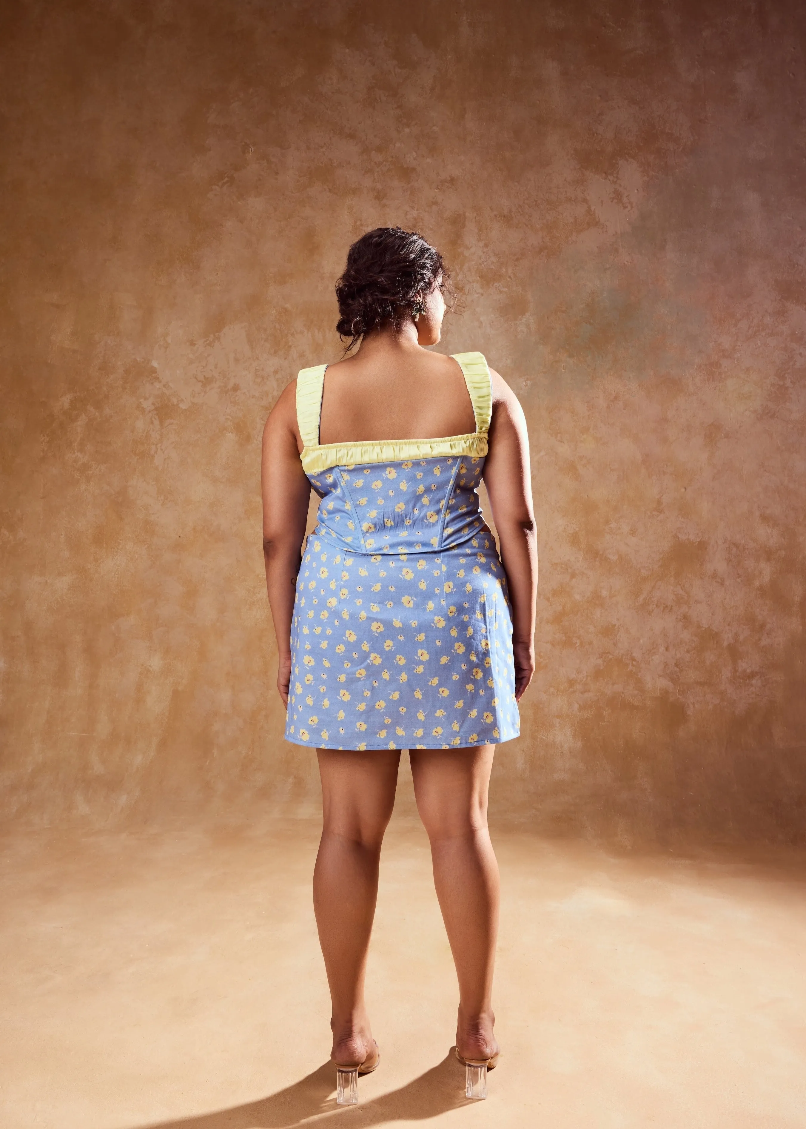 Noelia Pastel Blue and Yellow Skirt and Top Set