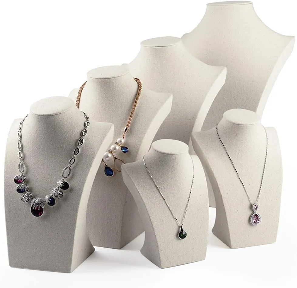 Oirlv Linen Necklace Display Bust 3D Necklace Organizer Jewelry Display Holder (H-11.8inches)